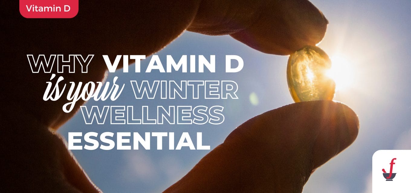 A hand holds a vitamin D capsule against a bright sun, emphasizing its importance for winter wellness.