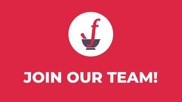 Red background with "JOIN OUR TEAM!" text and a mortar and pestle logo.